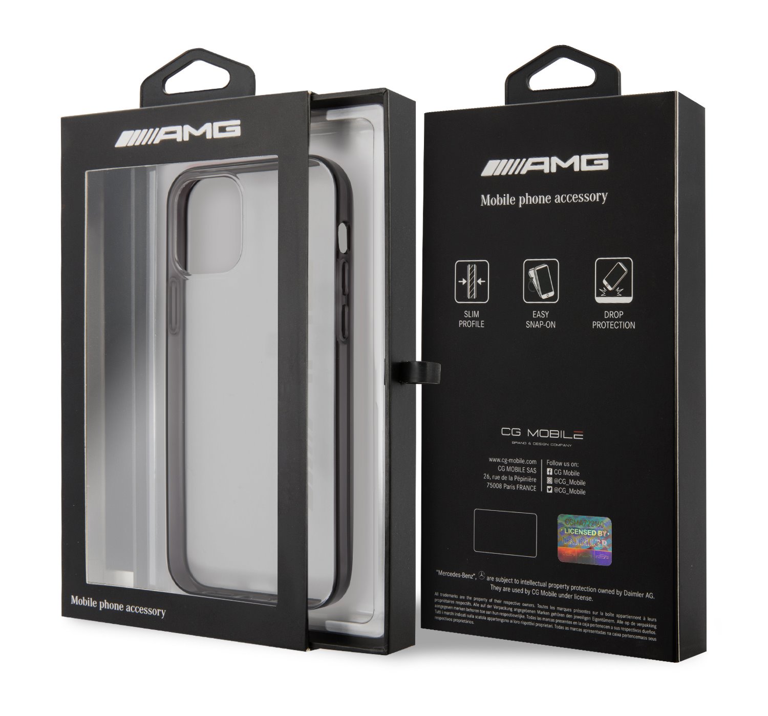 AMG Metallic Black Edges zadní kryt AMHCP12MAESLBK Apple iPhone 12/12 Pro 6.1, transparentní