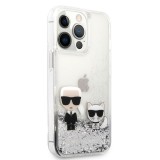 Zadní kryt Karl Lagerfeld Liquid Glitter Karl and Choupette KLHCP13XGKCS pro Apple iPhone 13 Pro Max, stříbrná