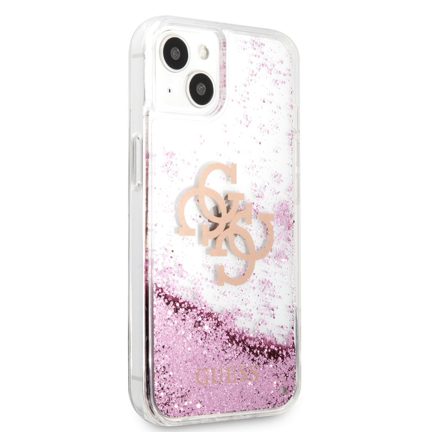 Silikonový kryt na Apple iPhone 13, Guess Big 4G Liquid Glitter Pink GUHCP13MLG4GPI, transparentní