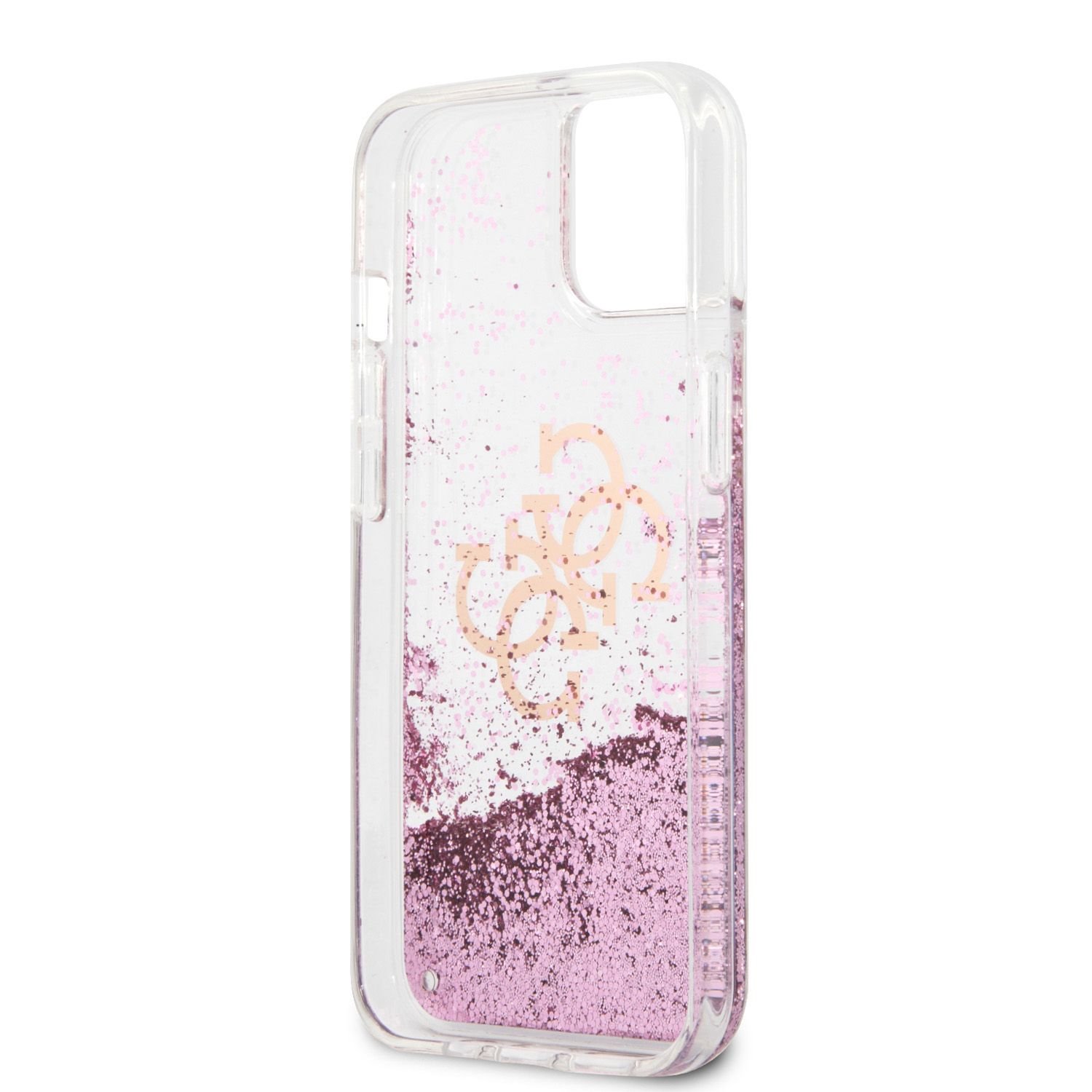 Silikonový kryt na Apple iPhone 13, Guess Big 4G Liquid Glitter Pink GUHCP13MLG4GPI, transparentní
