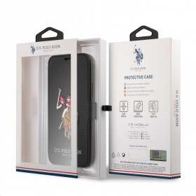 Flipové pouzdro U.S.Polo USFLBKP12MPUGFLBK Embroidery pro Apple iPhone 12/12 Pro, černá