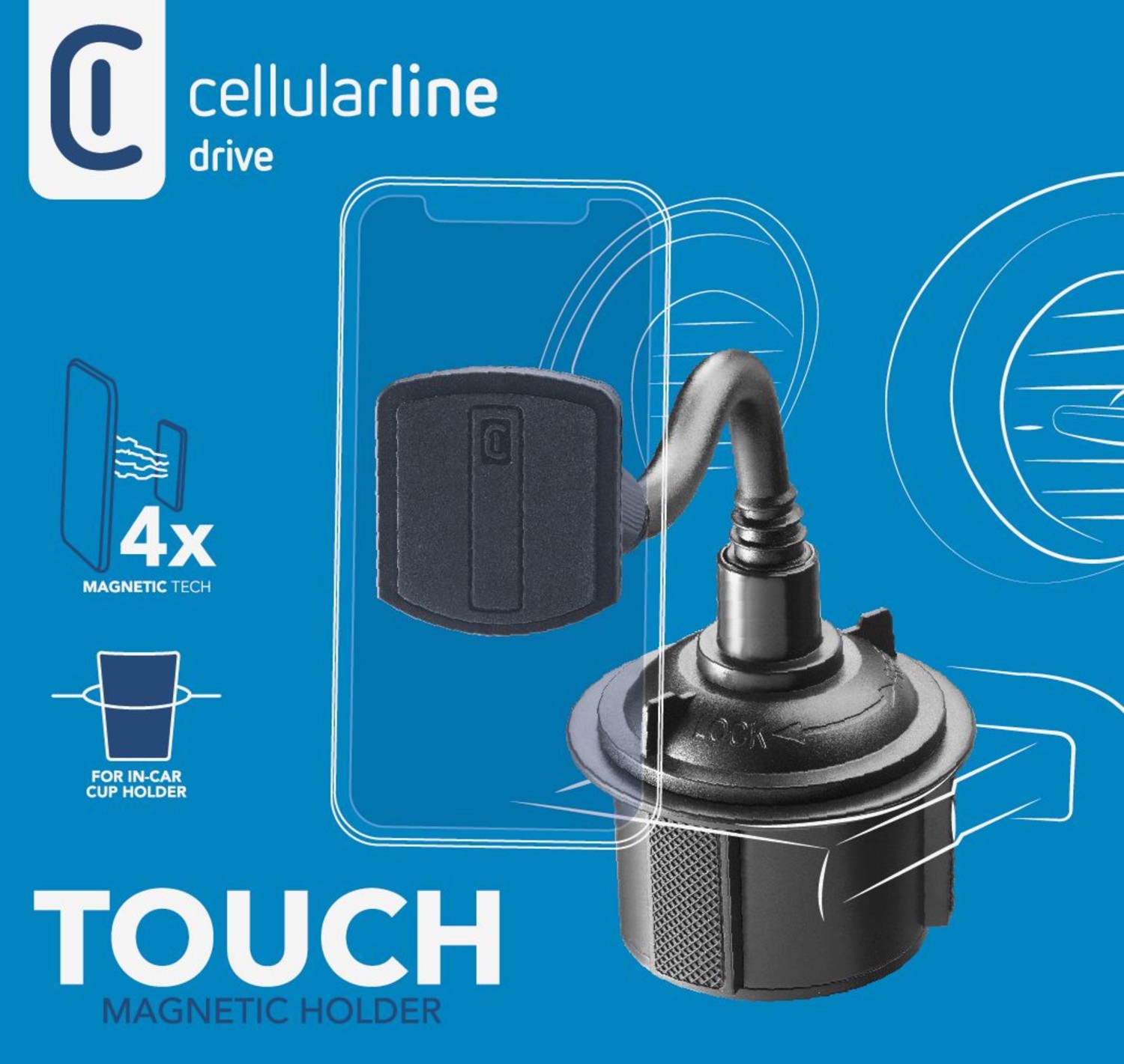 Držák do auta Cellularline Touch Cup k upevnění do držáku nápojů, černá