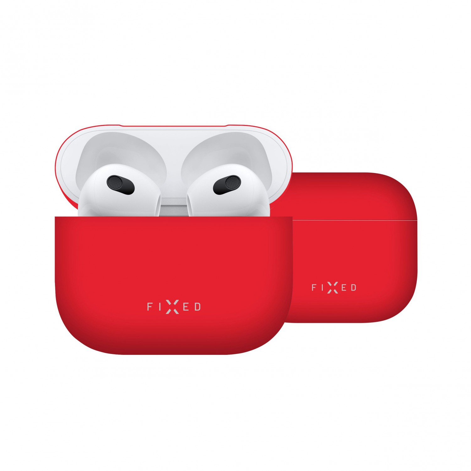 Ultratenké silikonové pouzdro, obal, kryt pro Apple Airpods 3, FIXED Silky, červená