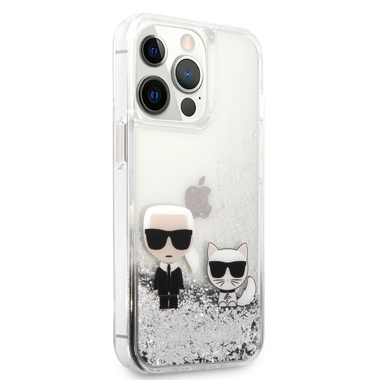´Zadní kryt Karl Lagerfeld Liquid Glitter Karl and Choupette KLHCP13LGKCS Apple iPhone 13 Pro, stříbrná