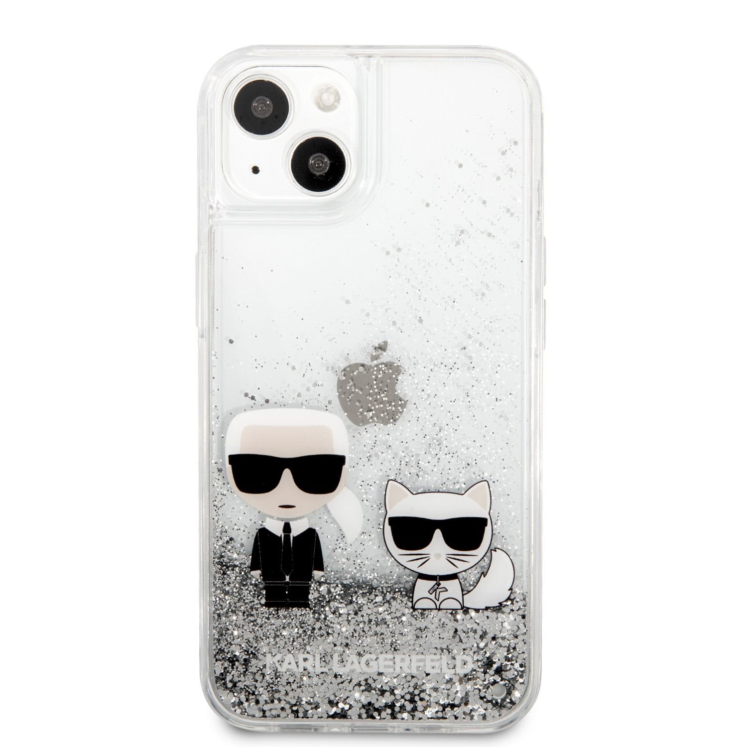 Zadní kryt Karl Lagerfeld Liquid Glitter Karl and Choupette KLHCP13MGKCS Apple iPhone 13, stříbrná
