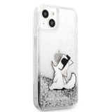 Zadní kryt na Apple iPhone 13 mini, Karl Lagerfeld Liquid Glitter Choupette Eat KLHCP13SGCFS, stříbrná