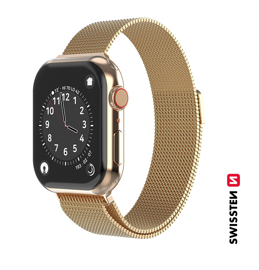 Levně Kovový řemínek Swissten Milánský tah pro Apple Watch 42-44 mm, zlatá