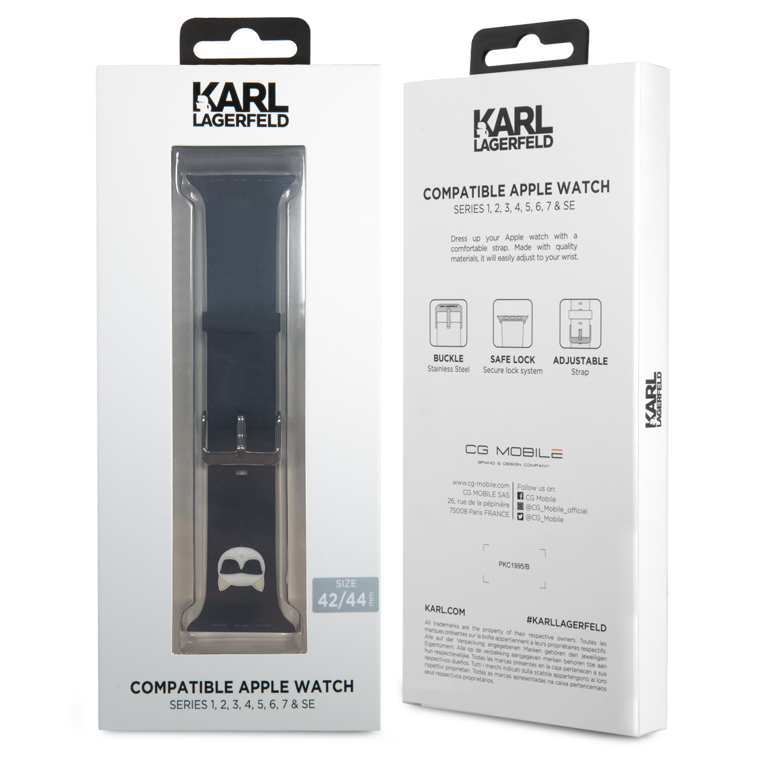 Řemínek Karl Lagerfeld Choupette Head pro Apple Watch 42/44mm, black