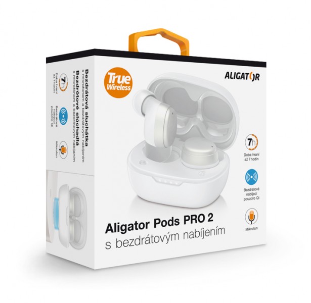 Bluetooth sluchátka ALIGATOR PODS PRO 2 s bezdrátovým nabíjením, bílá
