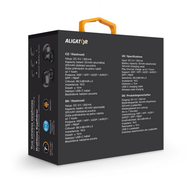 Bluetooth sluchátka ALIGATOR PODS PRO 2 s bezdrátovým nabíjením, černá