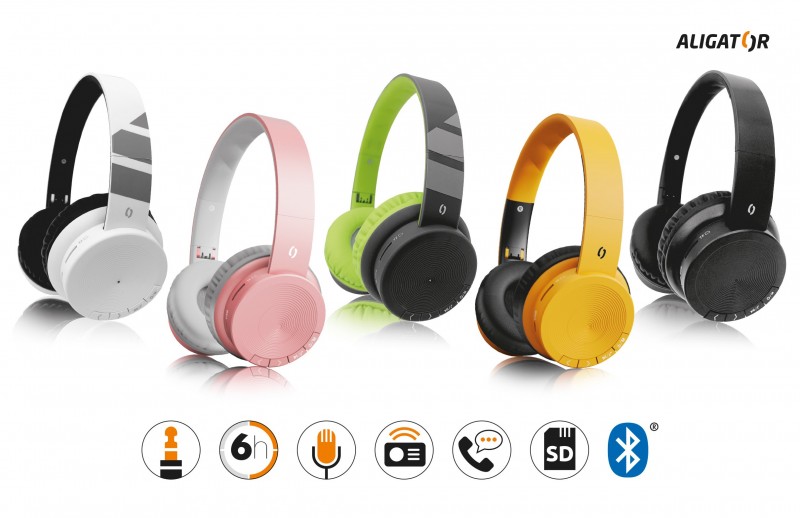 Bluetooth sluchátka ALIGATOR AH02, FM, SD karta, hořčicová