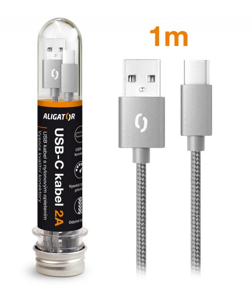 Datový kabel ALIGATOR TUBA 2A, USB-C, šedá