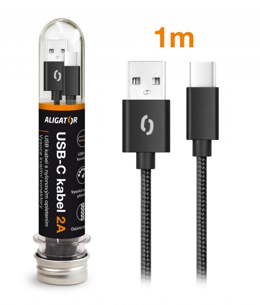 Datový kabel ALIGATOR TUBA 2A, USB-C, černá