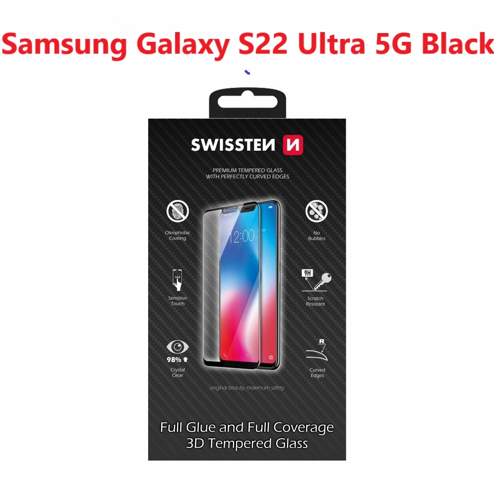 Tvrzené sklo Swissten Ultra Durable 3D Full Glue Glass pro Samsung Galaxy S22 Ultra 5G, černá 