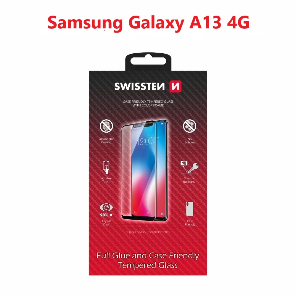 Levně Tvrzené sklo Swissten Full Glue, Color Frame, Case Friendly pro Samsung Galaxy A13 4G, černá