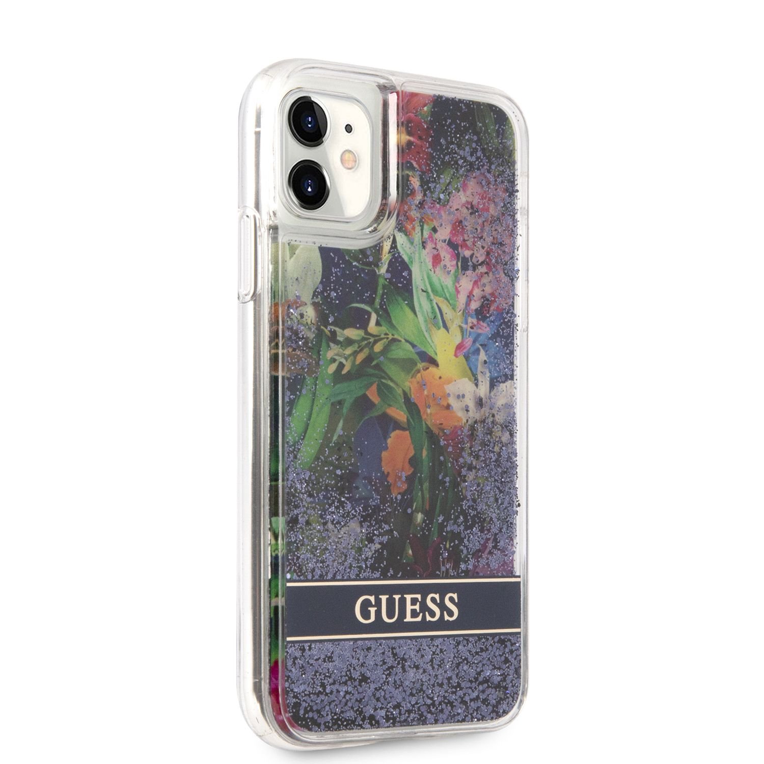 Zadní kryt Guess Liquid Glitter Flower pro Apple iPhone 11, modrá