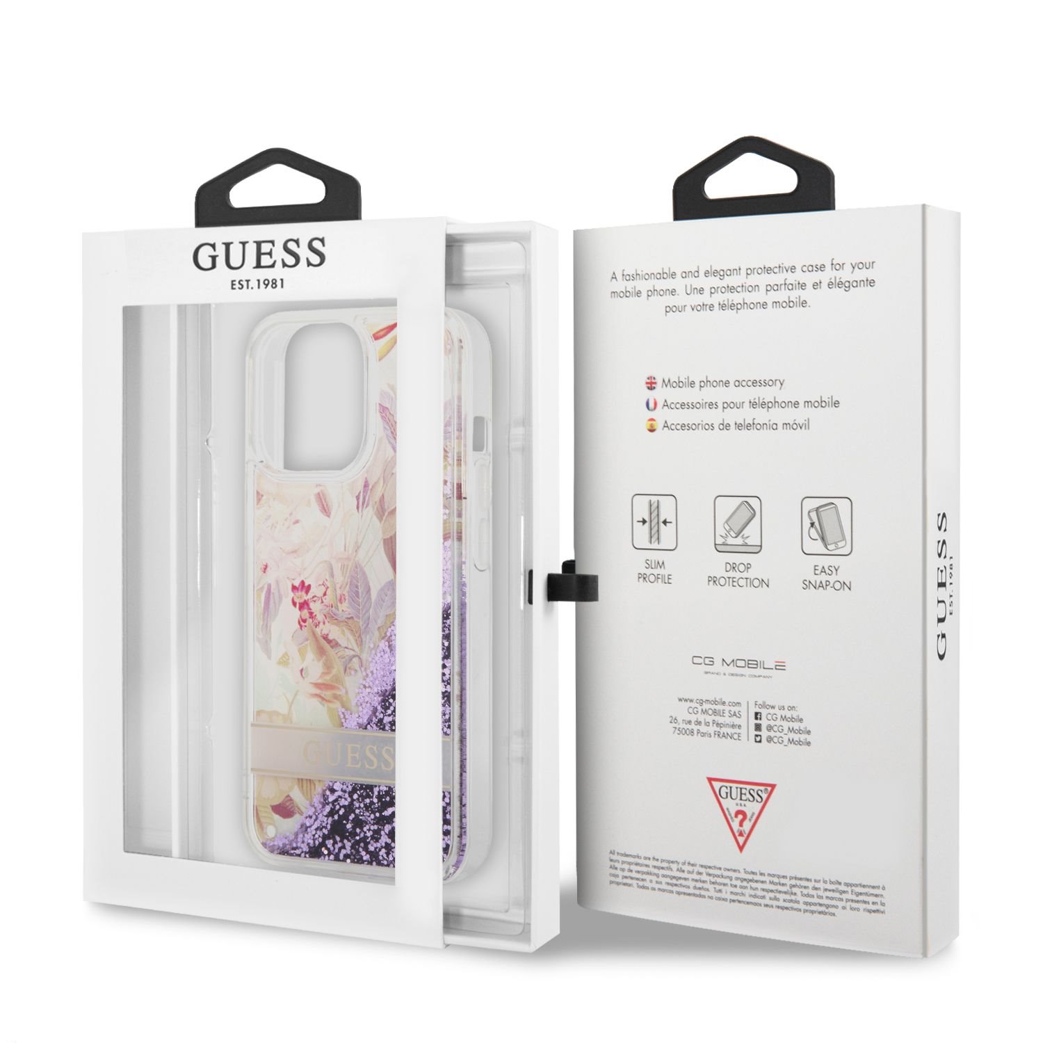 Zadní kryt Guess Liquid Glitter Flower pro Apple iPhone 7/8/SE2020/SE2022, fialová