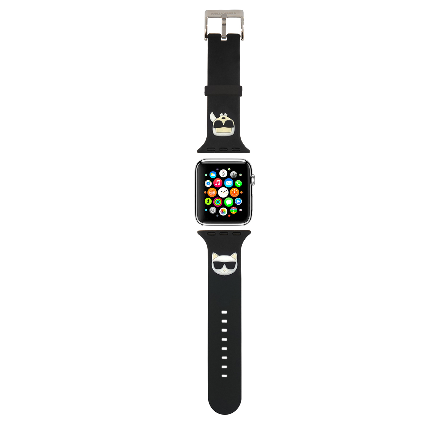 Řemínek Karl Lagerfeld Karl and Choupette pro Apple Watch 42/44mm, černá