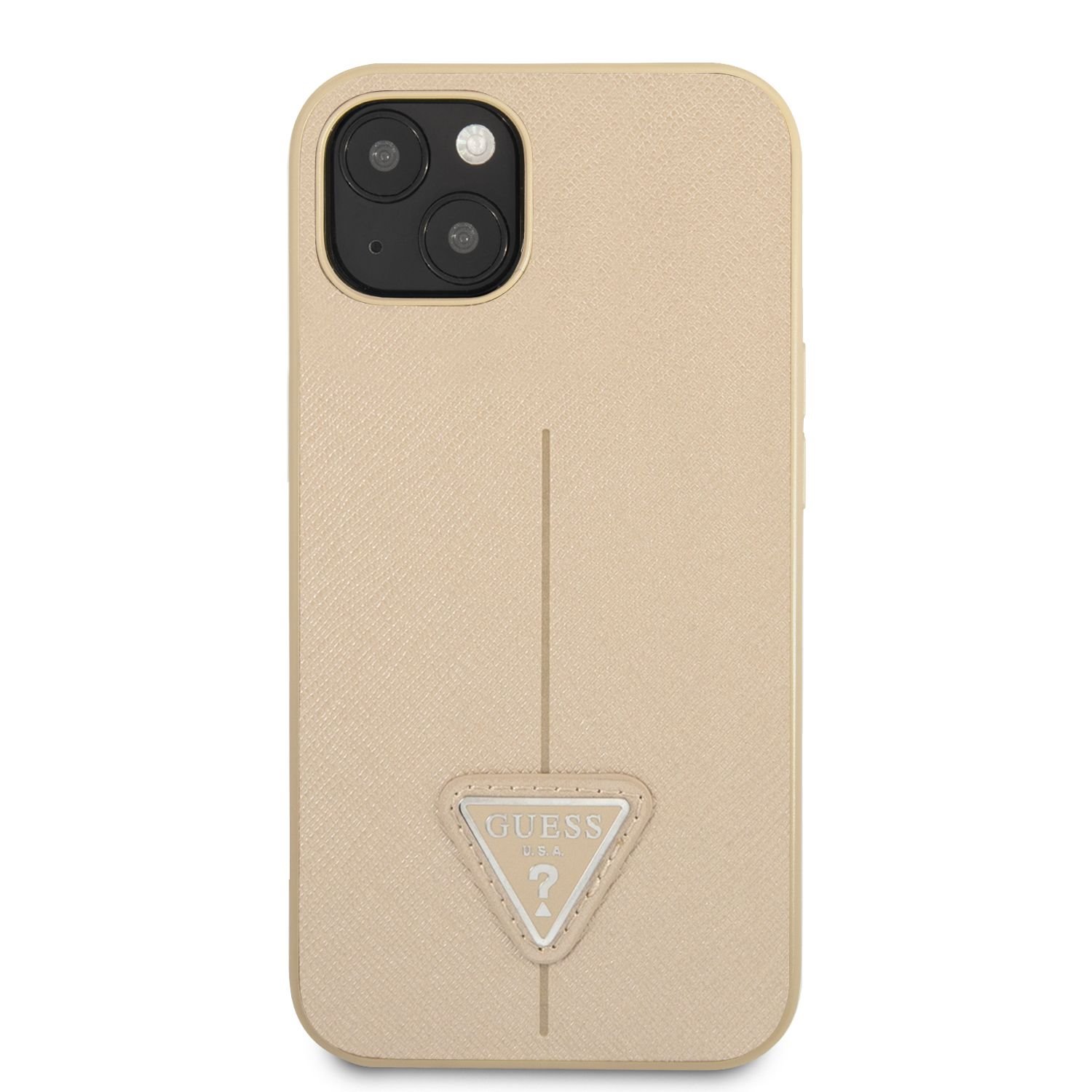 Zadní kryt Guess PU Saffiano Triangle pro Apple iPhone 13 mini, béžová