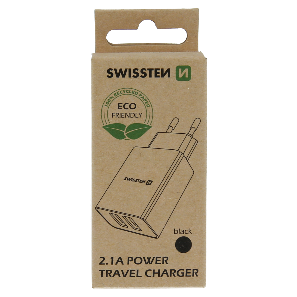 Levně Síťový adaptér Swissten Smart IC 2x USB, 2,1A Power, černá