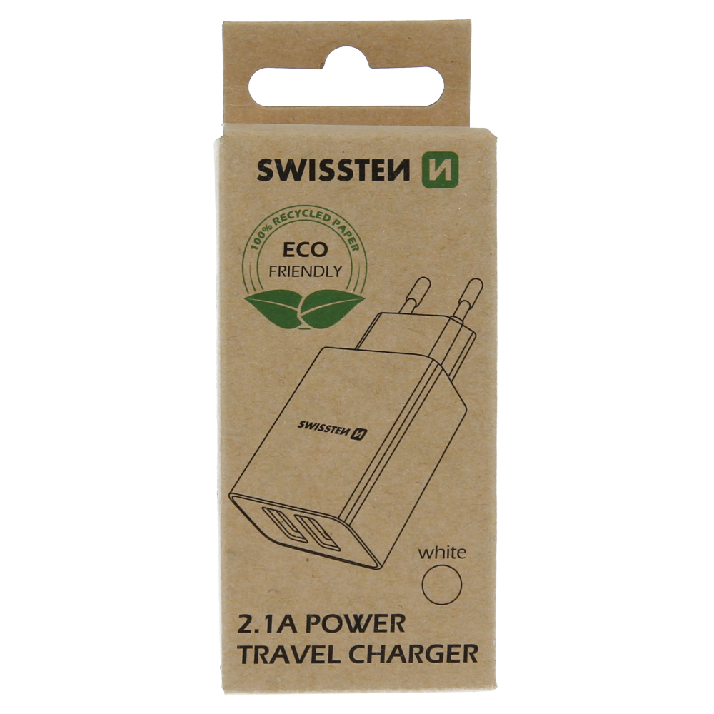 Levně Síťový adaptér Swissten Smart IC 2x USB, 2,1A Power, bílá
