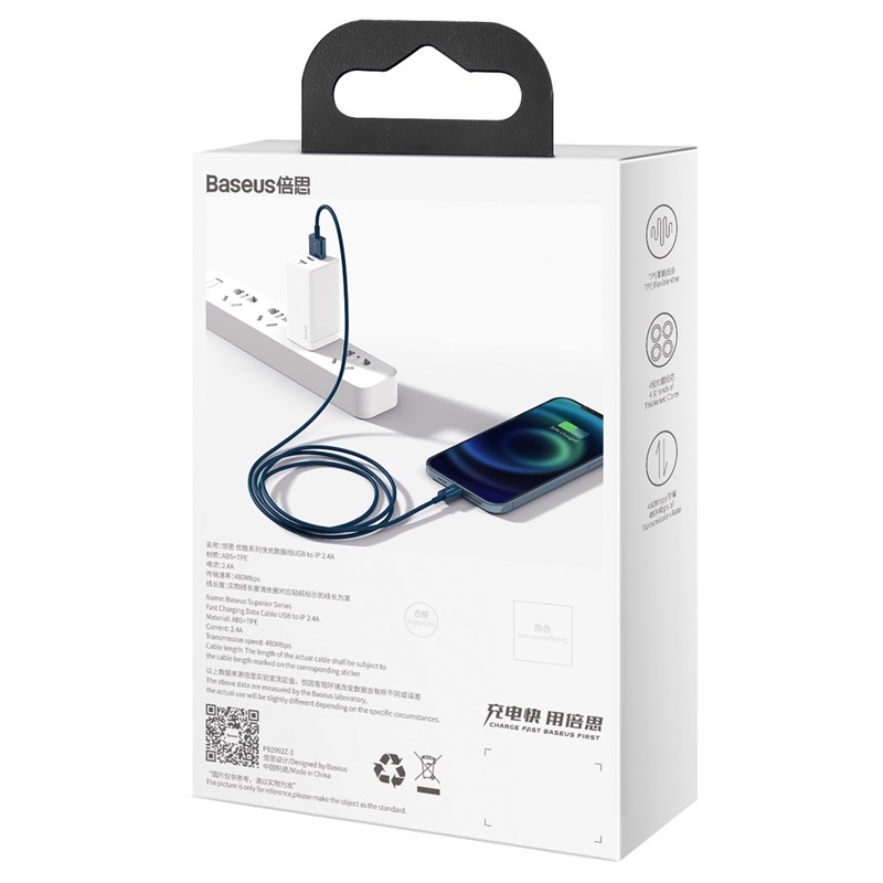 Datový kabel Baseus Superior Series Fast Charging Data Cable USB to iP 2.4A 2m, modrá