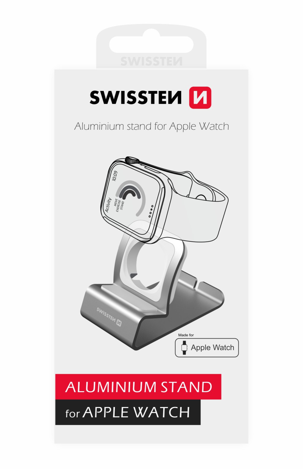 Hliníkový stojánek Swissten pro Apple Watch, stříbrná
