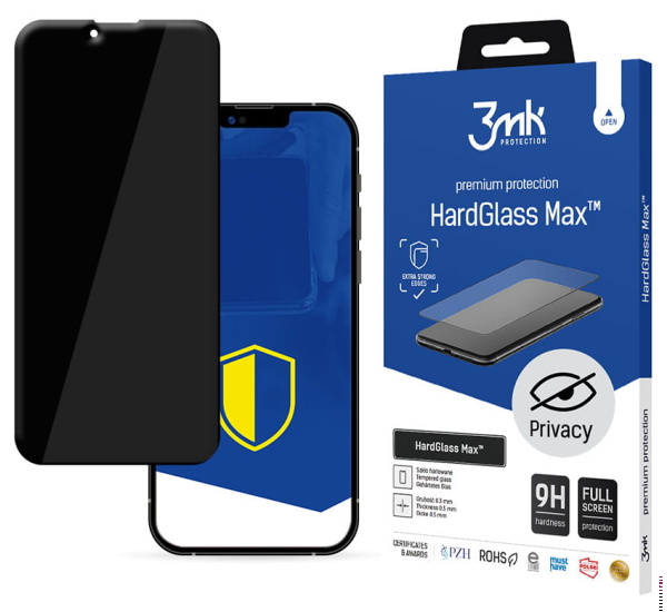 Tvrzené sklo 3mk HardGlass MAX Privacy pro Apple iPhone 13 Pro Max, černá