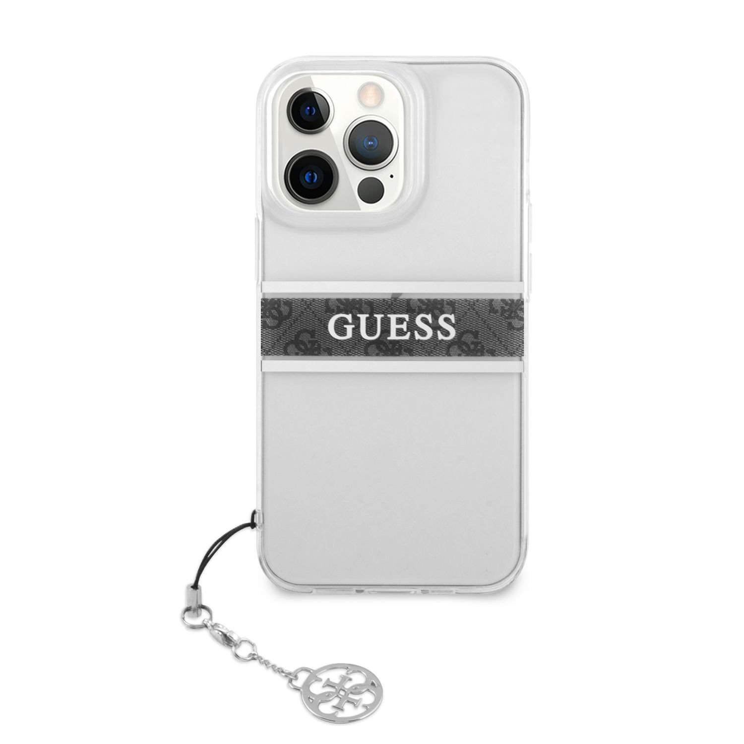 Zadní kryt Guess PC/TPU 4G Grey Stripe pro Apple iPhone 13 Pro, transparentní