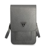 Taška Guess PU Saffiano Triangle Logo Phone Bag, šedá