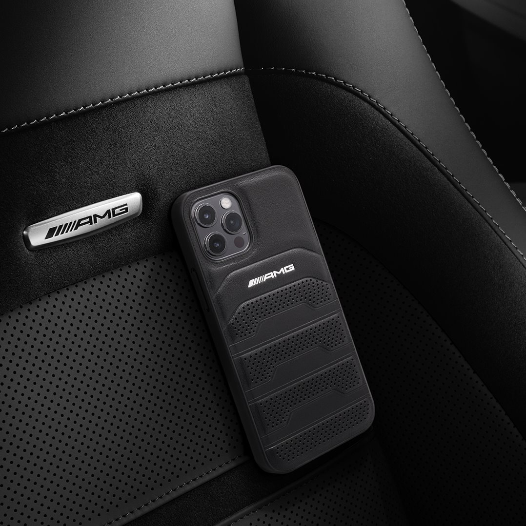 Zadní kryt AMG Genuine Leather Perforated pro Apple iPhone 13 Pro, černá
