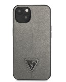 Zadní kryt Guess PU Saffiano Triangle pro Apple iPhone 13 mini, stříbrná