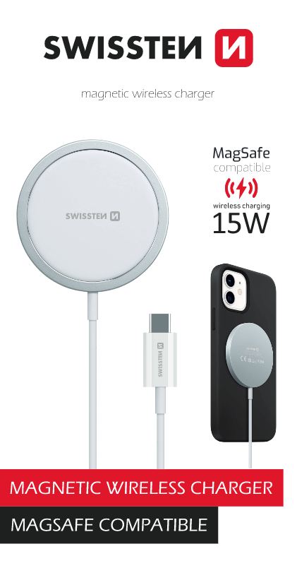 Bezdrátová nabíječka Swissten MagStick pro Apple iPhone, bílá