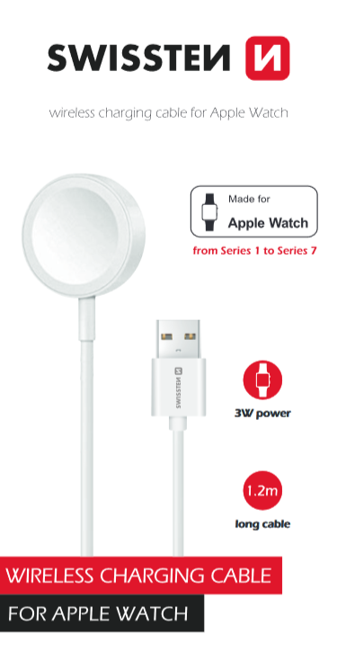 Nabíjecí magnetický kabel pro Apple Watch, USB-A, 1.2 m, bílá