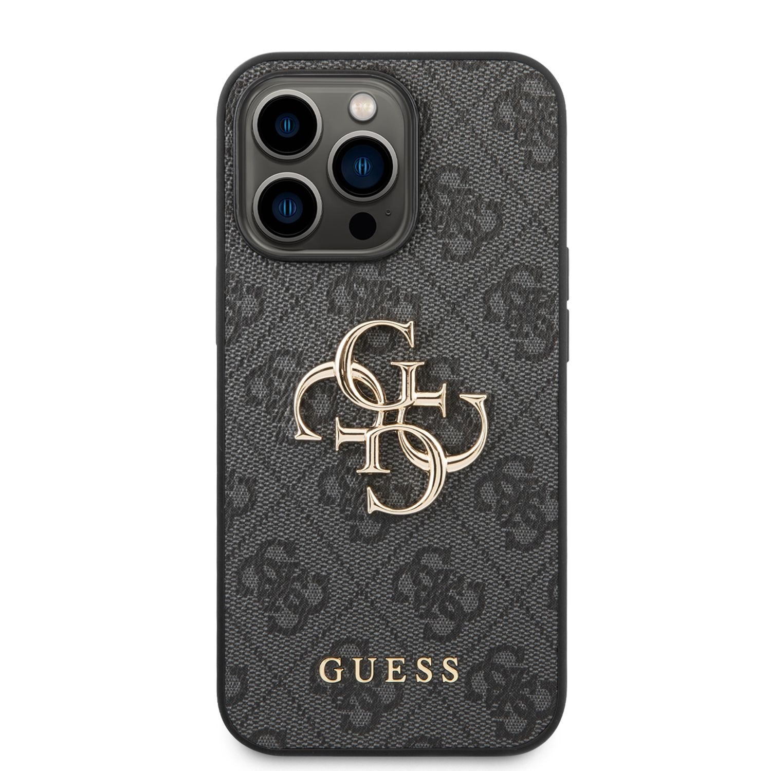 Zadní kryt Guess PU 4G Metal Logo pro Apple iPhone 14 Pro, šedá