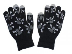 Unisex rukavice SKULL na dotykový displej, black lebky