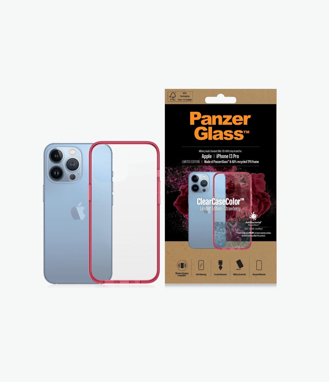 Zadní kryt PanzerGlass ClearCase pro Apple iPhone 13 Pro, strawberry