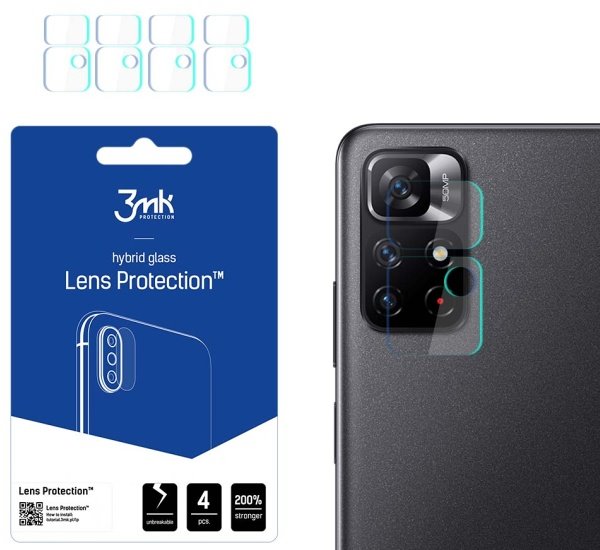 Hybridní sklo 3mk Lens ochrana kamery pro Xiaomi Redmi Note 11S 5G / Note 11T 5G (4ks)