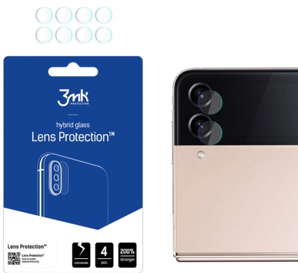 Hybridní sklo 3mk Lens ochrana kamery pro Samsung Galaxy Z Flip4 (4ks)