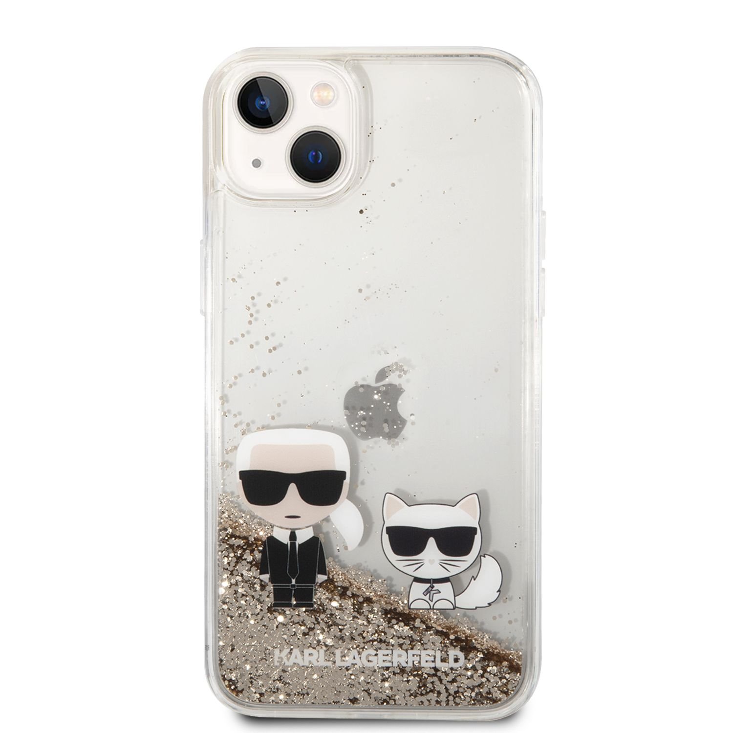 Levně Zadní kryt Karl Lagerfeld Liquid Glitter Karl and Choupette pro Apple iPhone 14 Plus, zlatá