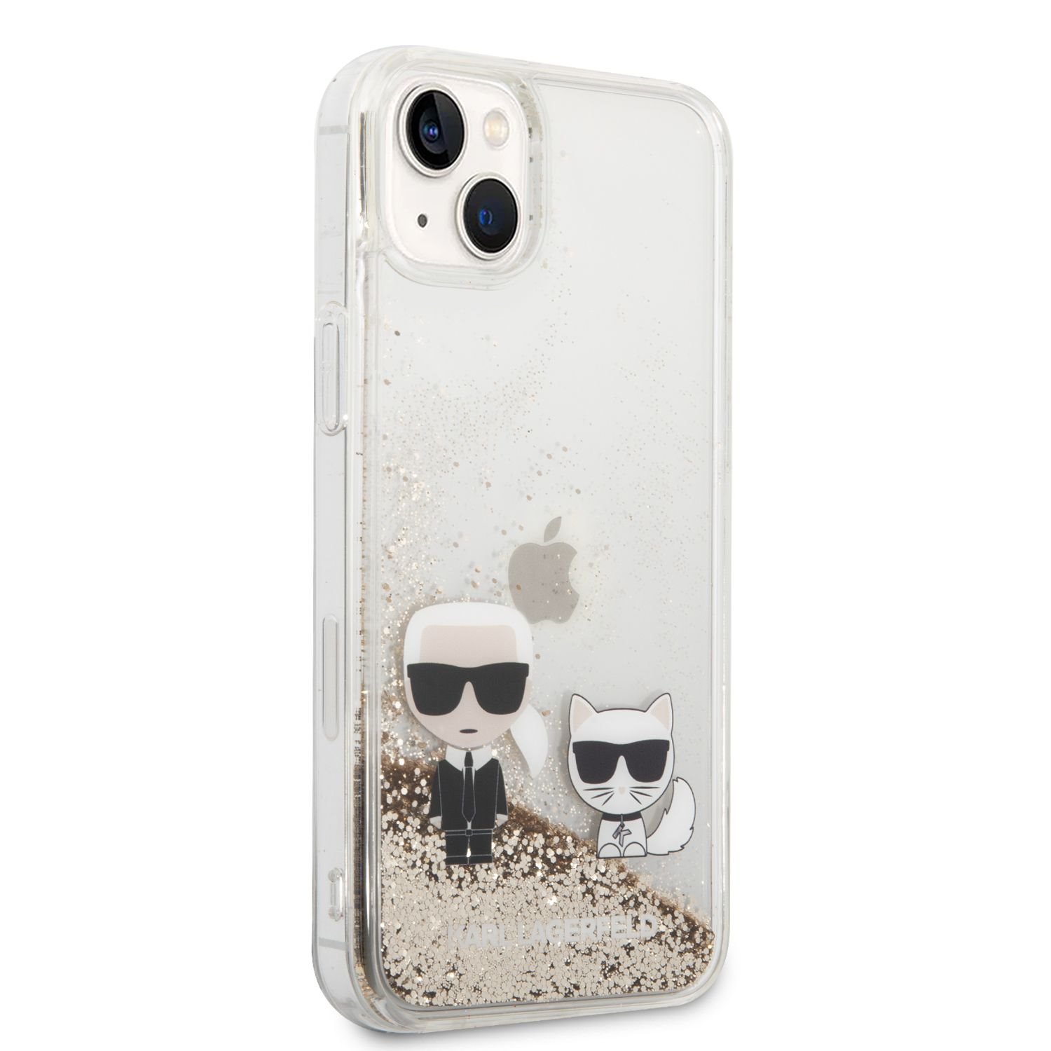 Zadní kryt Karl Lagerfeld Liquid Glitter Karl and Choupette pro Apple iPhone 14 Plus, zlatá