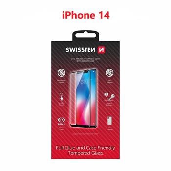 Levně Tvrzené sklo Swissten Full Glue, Color Frame, Case Friendly pro Apple iPhone 14, černá