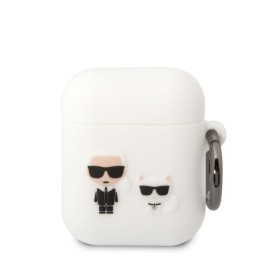 Silikonové pouzdro Karl Lagerfeld and Choupette pro Airpods 1/2, bílá
