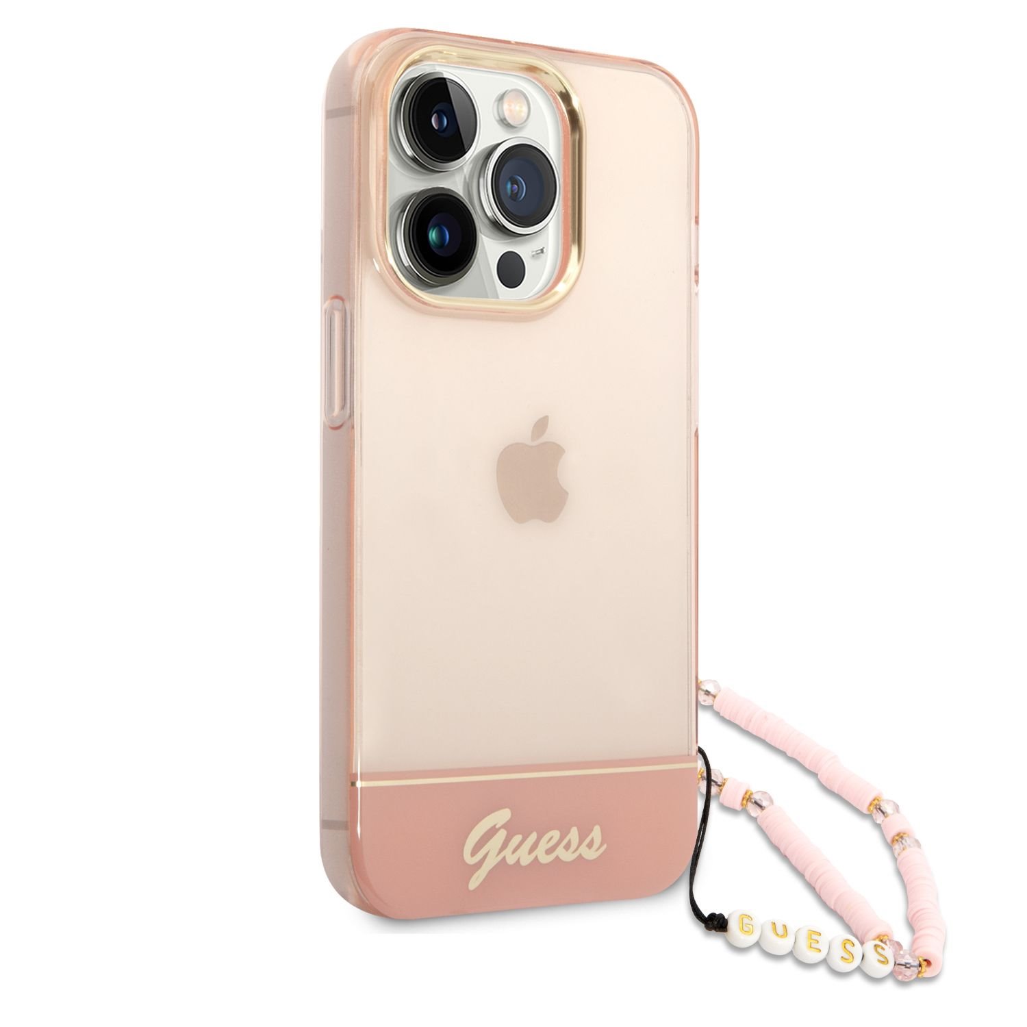 Zadní kryt Guess PC/TPU Camera Outline Translucent s Poutkem pro Apple iPhone 14 Pro, růžová