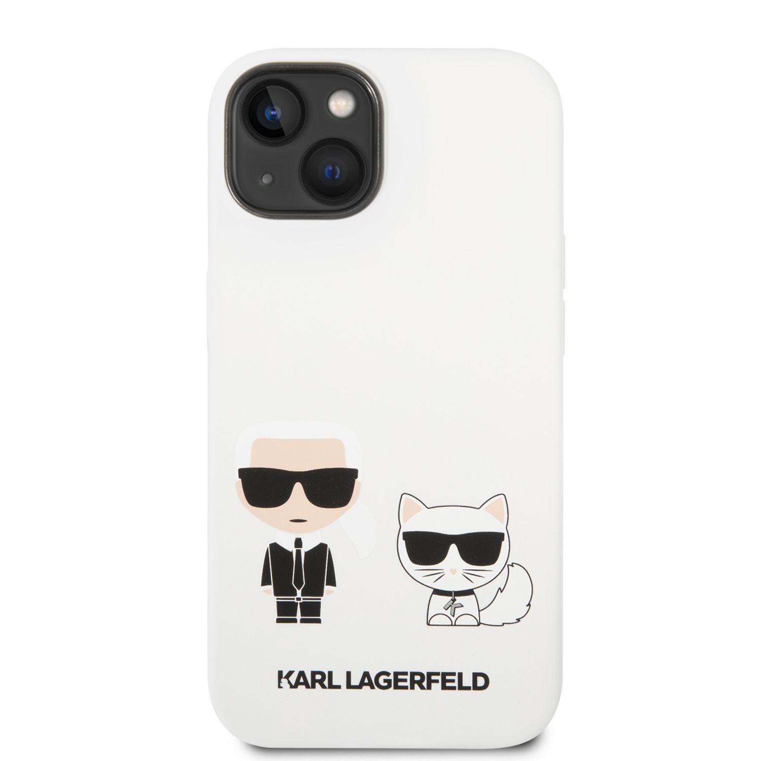 Silikonové pouzdro Karl Lagerfeld and Choupette Liquid Silicone pro Apple iPhone 14 Plus, bílá
