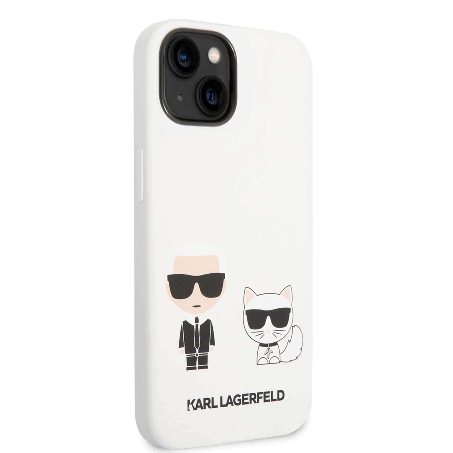 Silikonové pouzdro Karl Lagerfeld and Choupette Liquid Silicone pro Apple iPhone 14, bílá