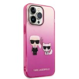 Zadní Kryt Karl Lagerfeld Gradient Karl and Choupette pro Apple iPhone 14 Pro Max, růžová