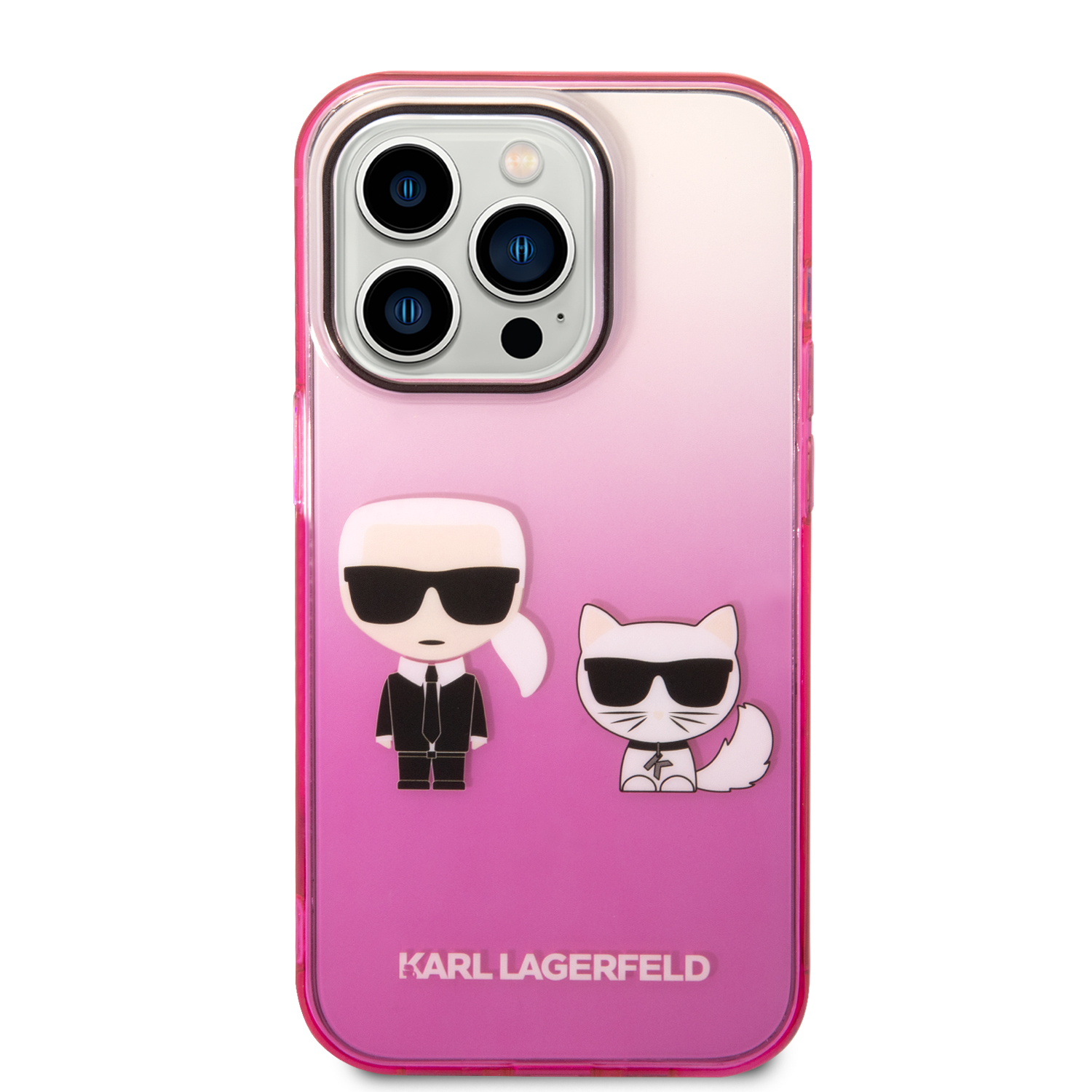 Zadní Kryt Karl Lagerfeld Gradient Karl and Choupette pro Apple iPhone 14 Pro, růžová