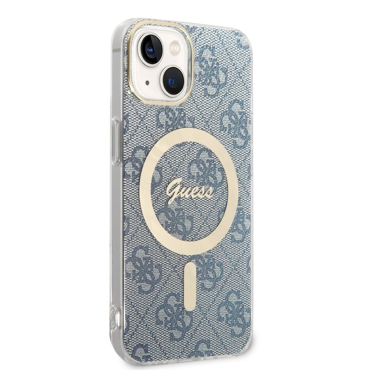 Kompatibilní zadní kryt Guess 4G MagSafe + bezdrátová nabíječka pro Apple iPhone 14, modrá