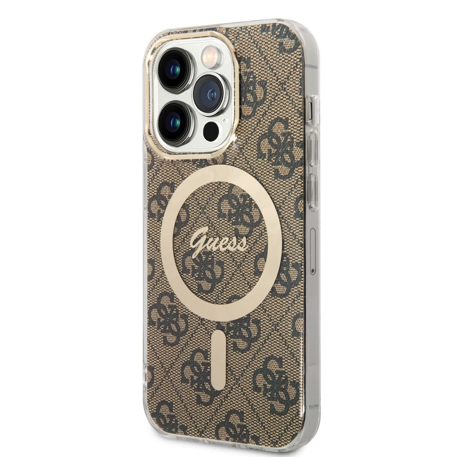 Kompatibilní zadní kryt Guess 4G MagSafe + bezdrátová nabíječka pro Apple iPhone 14 Pro, hnědá